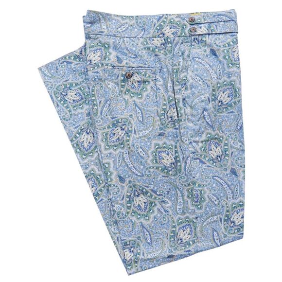 Mens Gurkha Pants 38 Blue Green Gold Paisley Trousers Straight Fit Flat Front - Picture 1 of 8